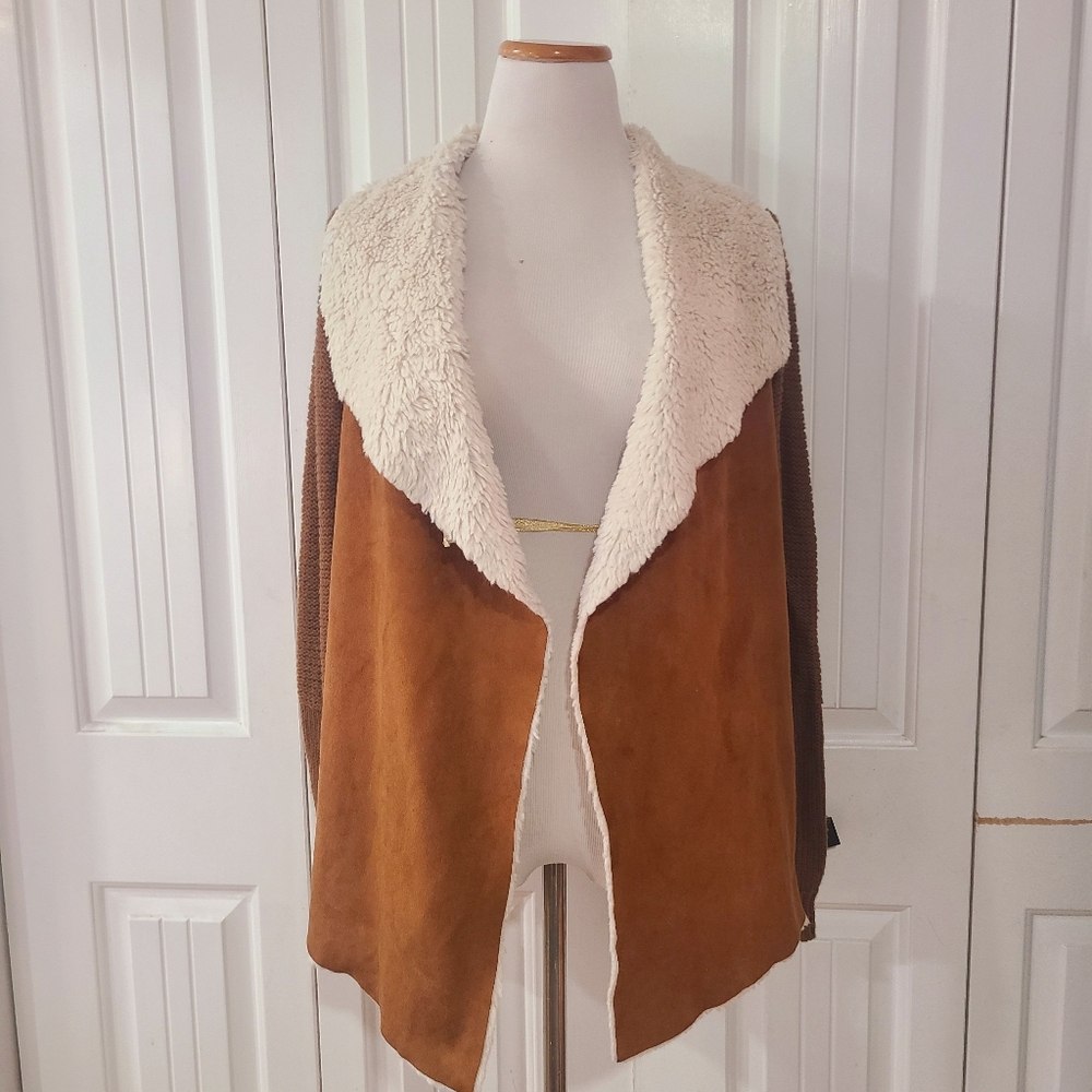 Faux Suede Fur Brown and Cream Woven Jacket